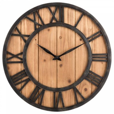 Large 18-inch Farmhouse Rustic Barn Vintage Bronze Solid Wood Noiseless Big Oversized Wall Clock