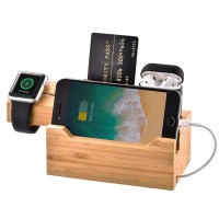 Bamboo USB Charging Station Wooden Docking Station Desktop Organizer Docking Station For Smartphone Watch Earphone